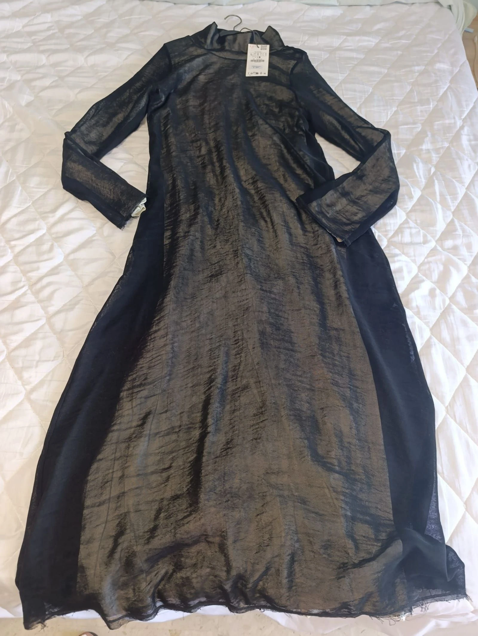 Vestido Zara largo combinado doble tejido talla L 